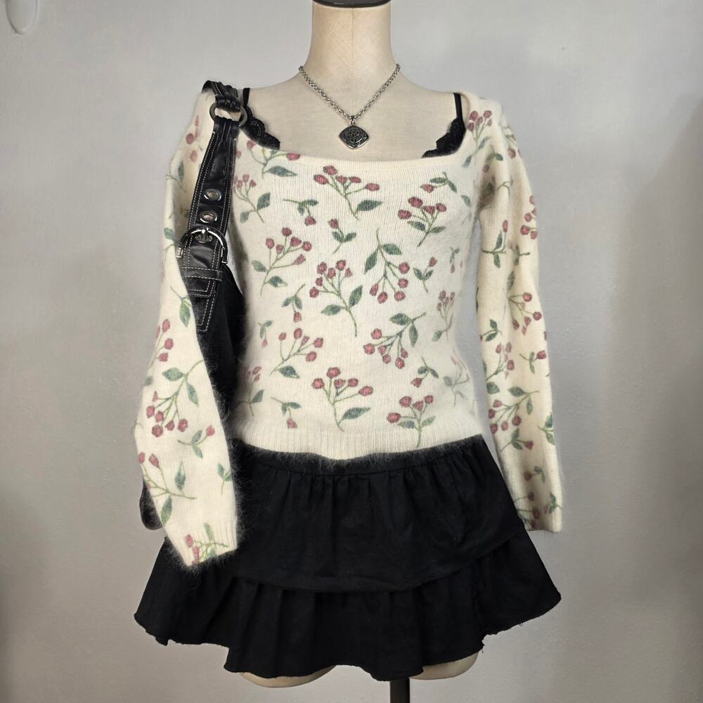 Vintage Moda Int'l Angora Floral Sweater Soft Girl Coquette Cottagecore XS